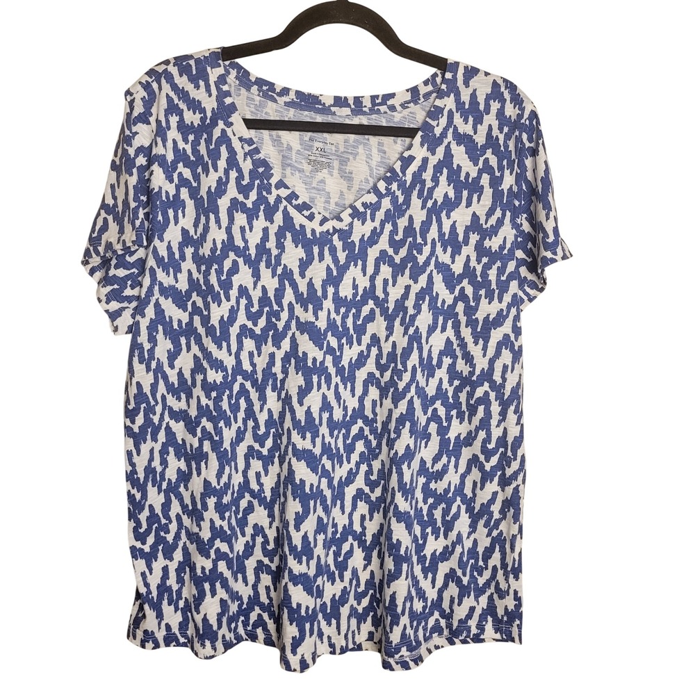 Sonoma Goods For Life Blue White Ikat Abstract V-Neck Everyday Tee XXL Womens